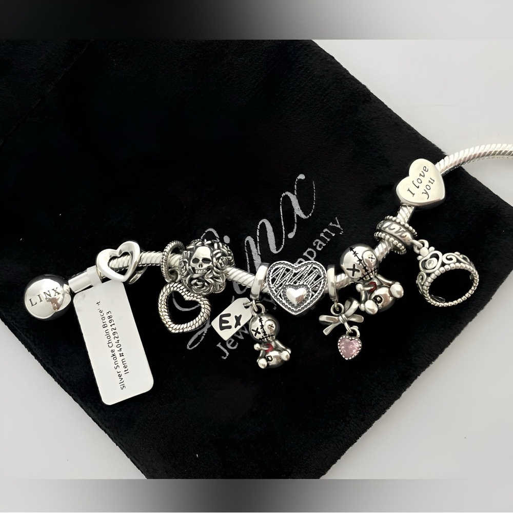Linx Snake Chain Bracelet with Skulls and Hearts Themed Charms
